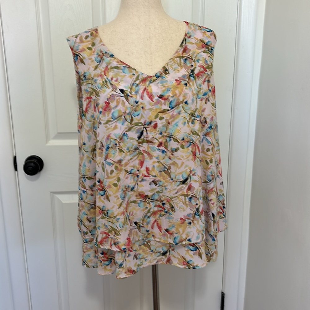 Zac & Rachel Double Layer Pullover Tank Sleeveless Blouse Multicolored